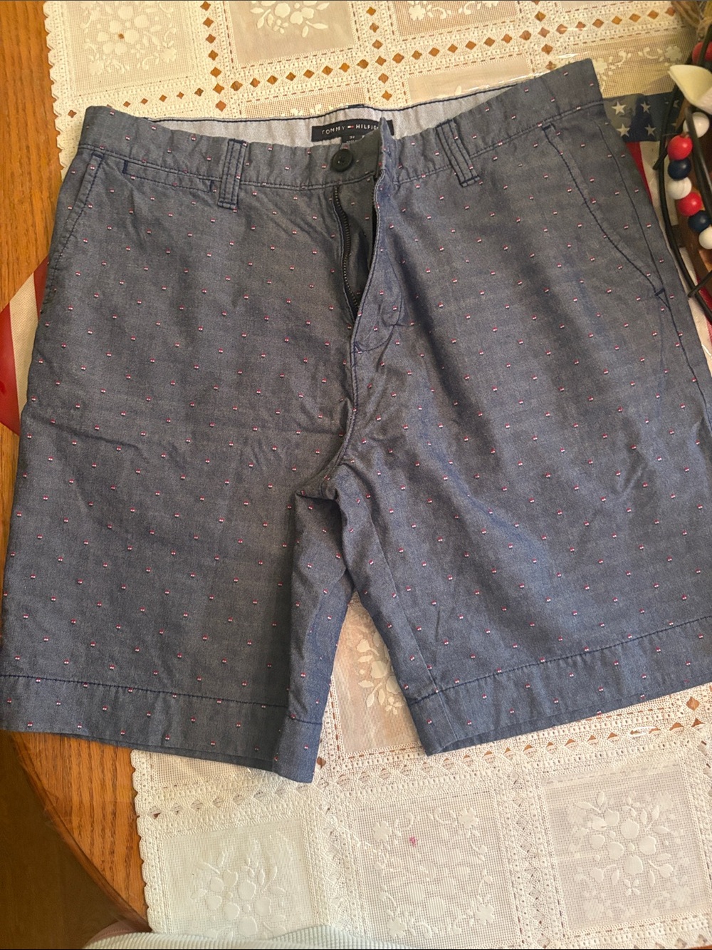 Tommy Hilfiger Men’s Navy Shorts with Red Microdots